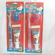 2 lot PEANUTS SNOOPY Baseball TOOTHBRUSHES Toothpaste kid's travel kit