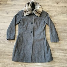 Jacob Wool Coat Womens Size M Grey Faux Fur Dress Jacket