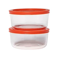 4 Cup Round Glass Red Lidded Food Storage Container Set Of 2 - Room Essentials