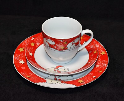 Tirschenreuth Weihnachtsservice Eisbär Motiv/ 1 Kaffeegedeck Tasse Teller Untere