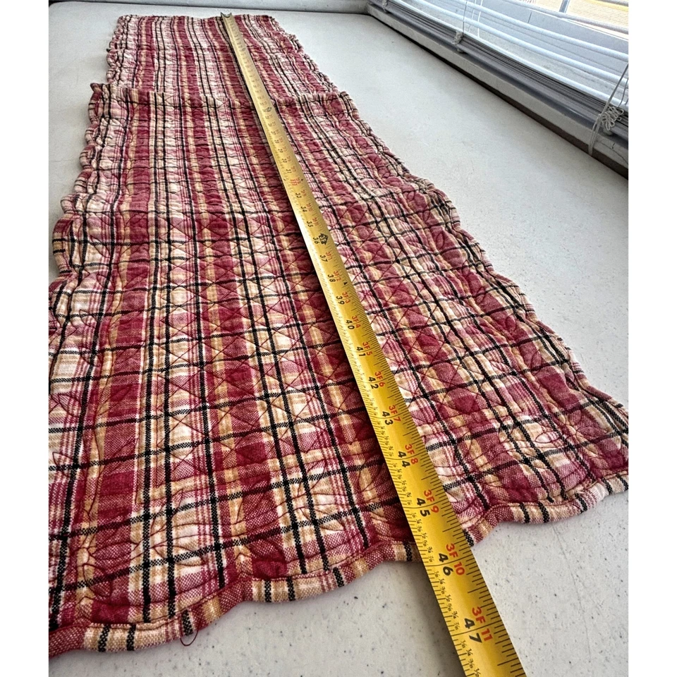 Red Plaid Farmhouse Runner Napkins Quilted Country Primitive - Image 2 of 4