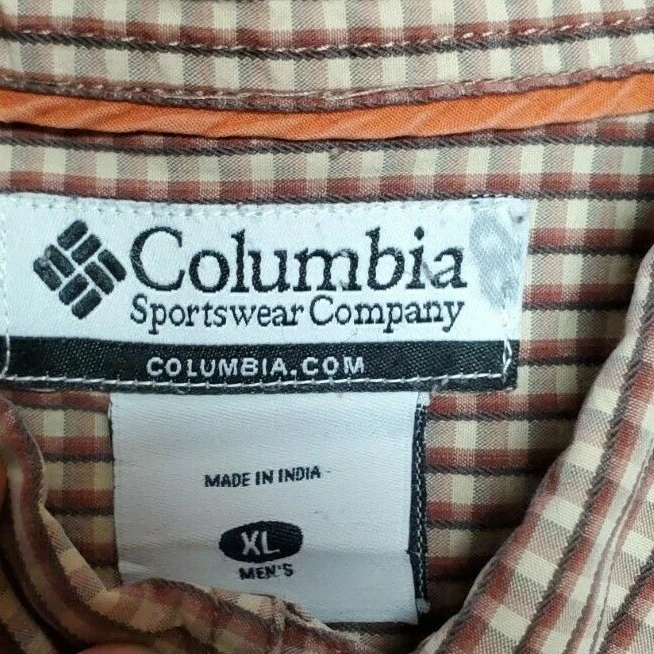 Columbia Shirt Men's XL Brown Plaid Check Long Sleeve Button Up Pocket Cotton - Image 4 of 4