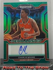 2022 NBA Prizm Draft Picks Charlie Moore Miami Penmanship Green Autograph CP-CMO