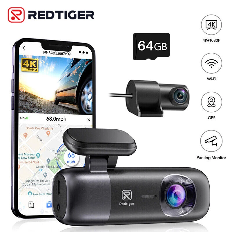 REDTIGER Dashcam Auto vorne hinten 4K, WiFi GPS AutoKamera mit 64GB Karte