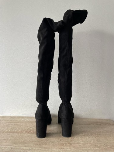 LADIES BLACK FAUX SUEDE SHORT ZIP PULL ON OVER KNEE BOOTS UK SIZ 5 EUR 38 K21 - Picture 4 of 7