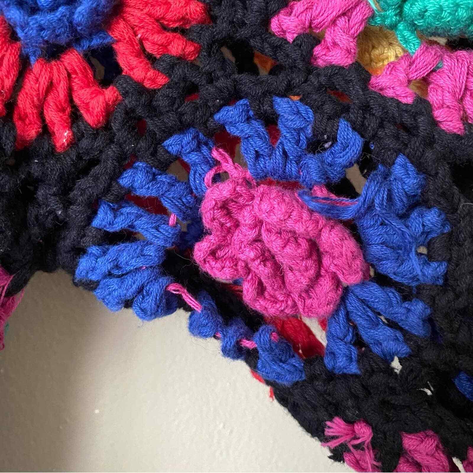 Farm Rio Crochet Flowers Mini Dress Granny Square Kni… Gem