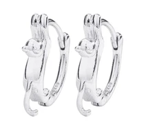 2Pcs Women Girl 925 Silver Plated Cartoon Playing Cat Huggie Hoop Earrings PE52