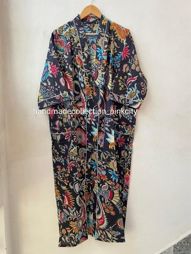Mujeres indias Mukut Print Night Wear Kimono Albornoz Maxi Vestido Vestido Bata - Imagen 4 de 7