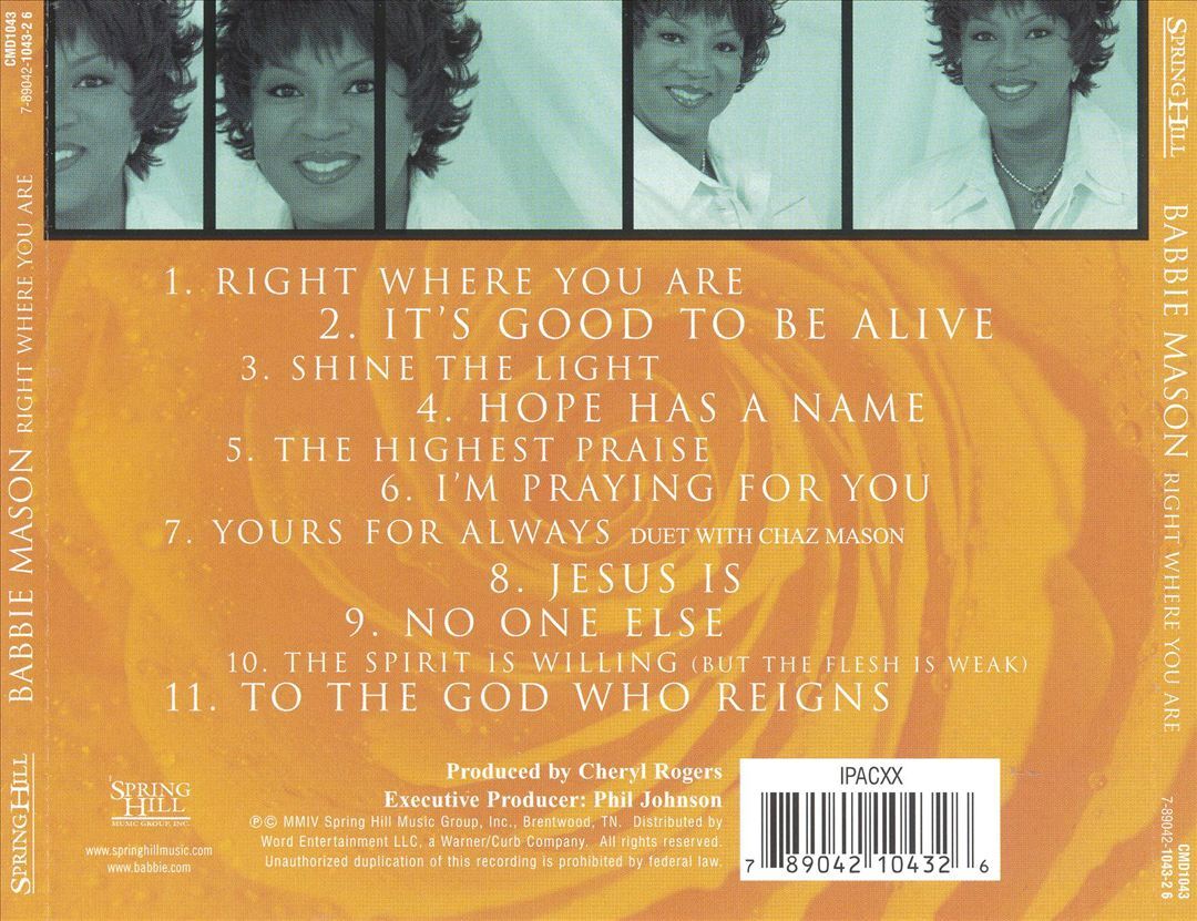 【中古】 Right Where You Are BabbieMason Babbie Mason- Right Where You Are Gospel Music Cd Spring