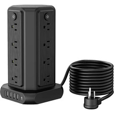 15 Ft. Cord Flat Plug 16-Outlets Surge Protector Power Strip Tower with 4 USB-A