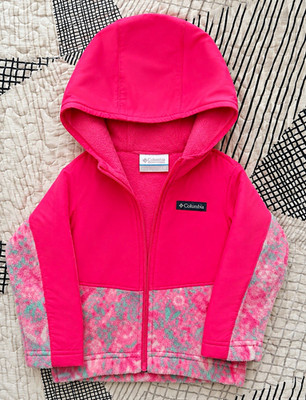 Columbia Girls Hooded Full Zip Fleece Jacket Pink Floral | 12-18 Months