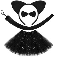 Black Cat Costume Set Cat Ears Headband Tail Bowtie Tutus Costume Accessory f...