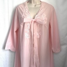 Vtg 1960s Pink Chiffon Peignoir Robe Tricot 46 Verlor Babydoll Open Front Bow