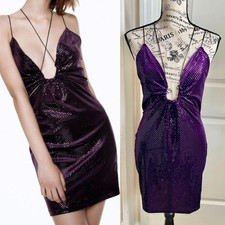 Zara Backless Sequin Cutout Mini Slip Dress Purple Sz S