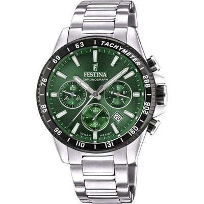 Festina Timeless Chronograph Green Dial Quartz 100M F20560-4 Men's Watch