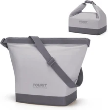 Insulated Lunch Box Tote for Women, Wide-Open Foldable Bag with Buckle, Grey