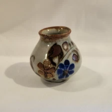 Vintage Handpainted Tonala Ceramic Bud Vase Folk Art Pottery Mexico 2"