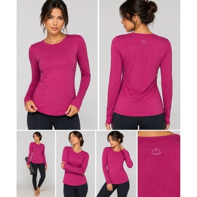 Beyond Yoga Womens Pink Heathered Long Sleeve Crewneck Yoga Top XS New
