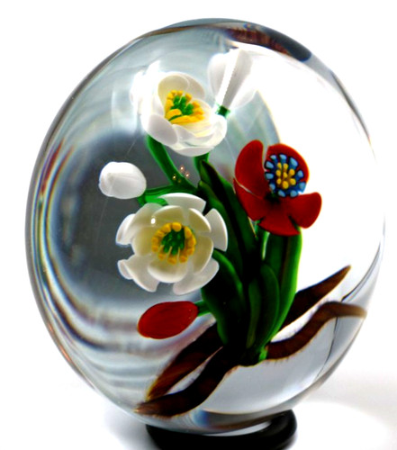SPLENDID Ken ROSENFELD Flowers & Leaves BOUQUET Art Glass PAPERWEIGHT
