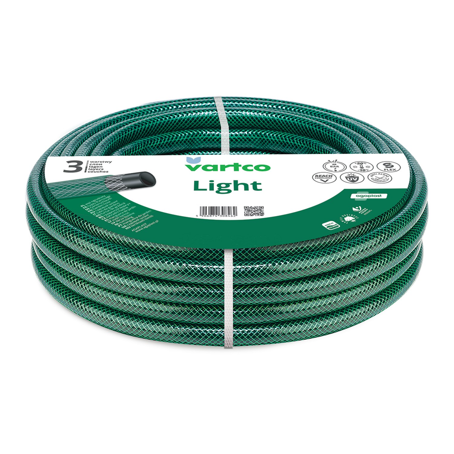 Tuyau d'arrosage 1/2 Vartco Light 100m en PVC jaune robuste et flexible