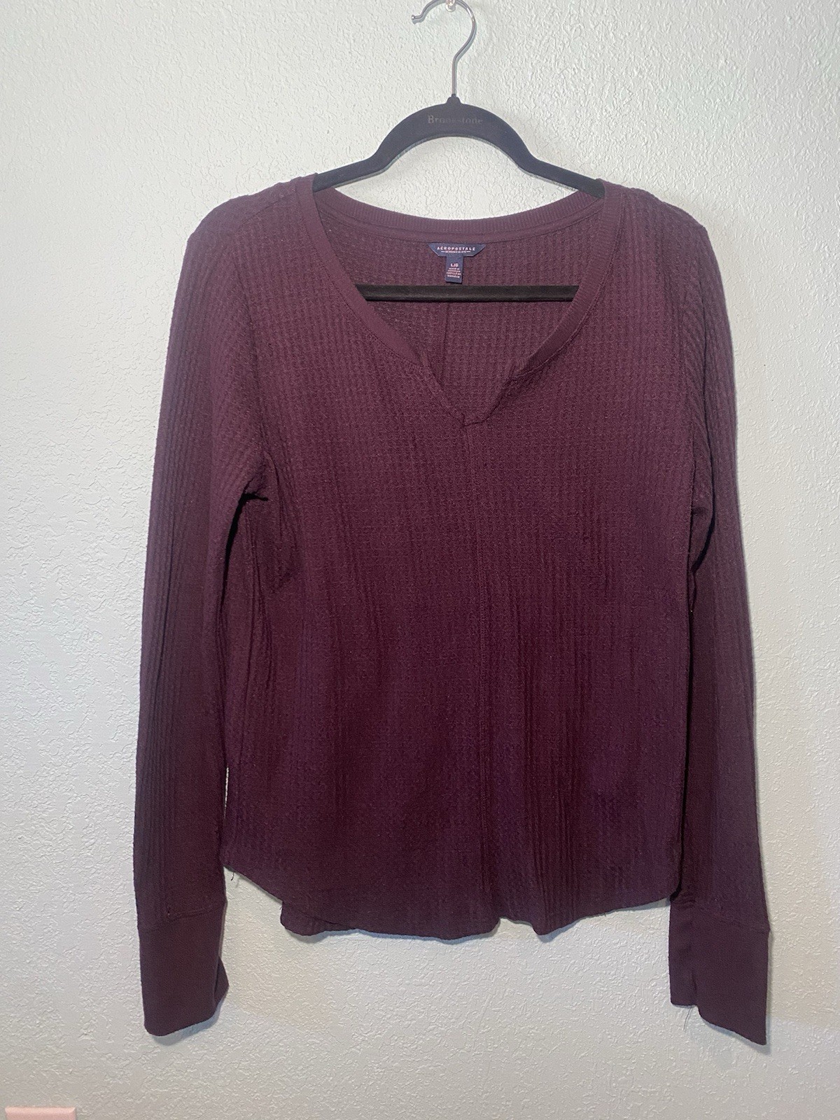 Aeropostale Women's Deep Eggplant Waffle Knit Long Sleeve Thermal Top Size L