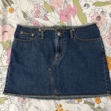 VTG XOXO Y2K Denim Mini Skirt Raw Hem Womens Size 3/4 Grunge