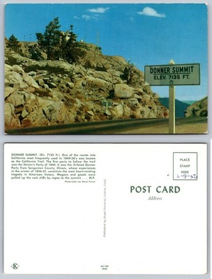 Donner Summit Elevation Sign Mountain Highway Postcard