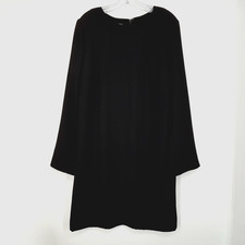 Talbots Womens Sz 16 Sheath Dress Black Long Sleeves Crystal Buttons Knee Length