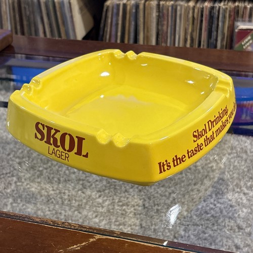 Skol Lager England Beer Vtg LARGE Cigar Ashtray Yellow Ceramic 1960s RARE King
