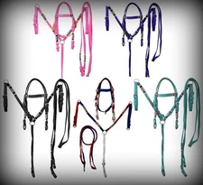 Nylon Pink Teal Purple Black Red RWB PONY Headstall Breastplate Rawhide accents