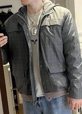 Owk Herren Kapuzenjacke grau kariert, Gr. M