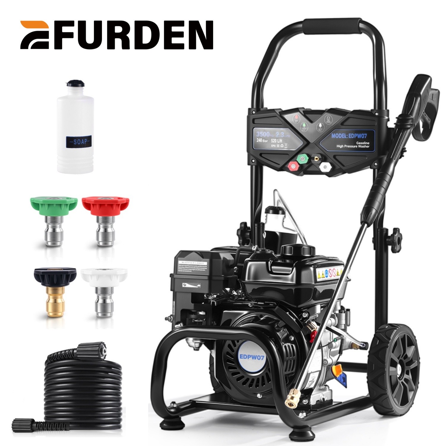 Efurden 3500PSI Gasoline Pressure Washer, 2.3GPM 209cc 7HP Engine for Home Use