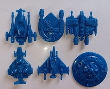 Vtg Toy 6 pc Hong Kong Flying Saucer UFO Plane Space HTF Vehicle Blue Plastic