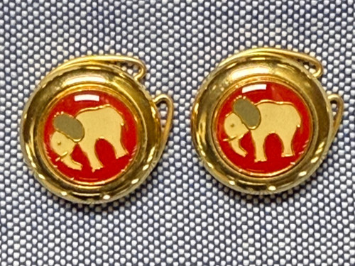 Set of 2 Vtg Italian Red Enamel Elephant Button Covers Gold Tone Made in Italy