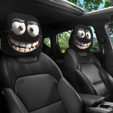 2Pcs Funny Big-Eyed Cartoon Print Car Headrest Cover, Suitable for Travel and Da