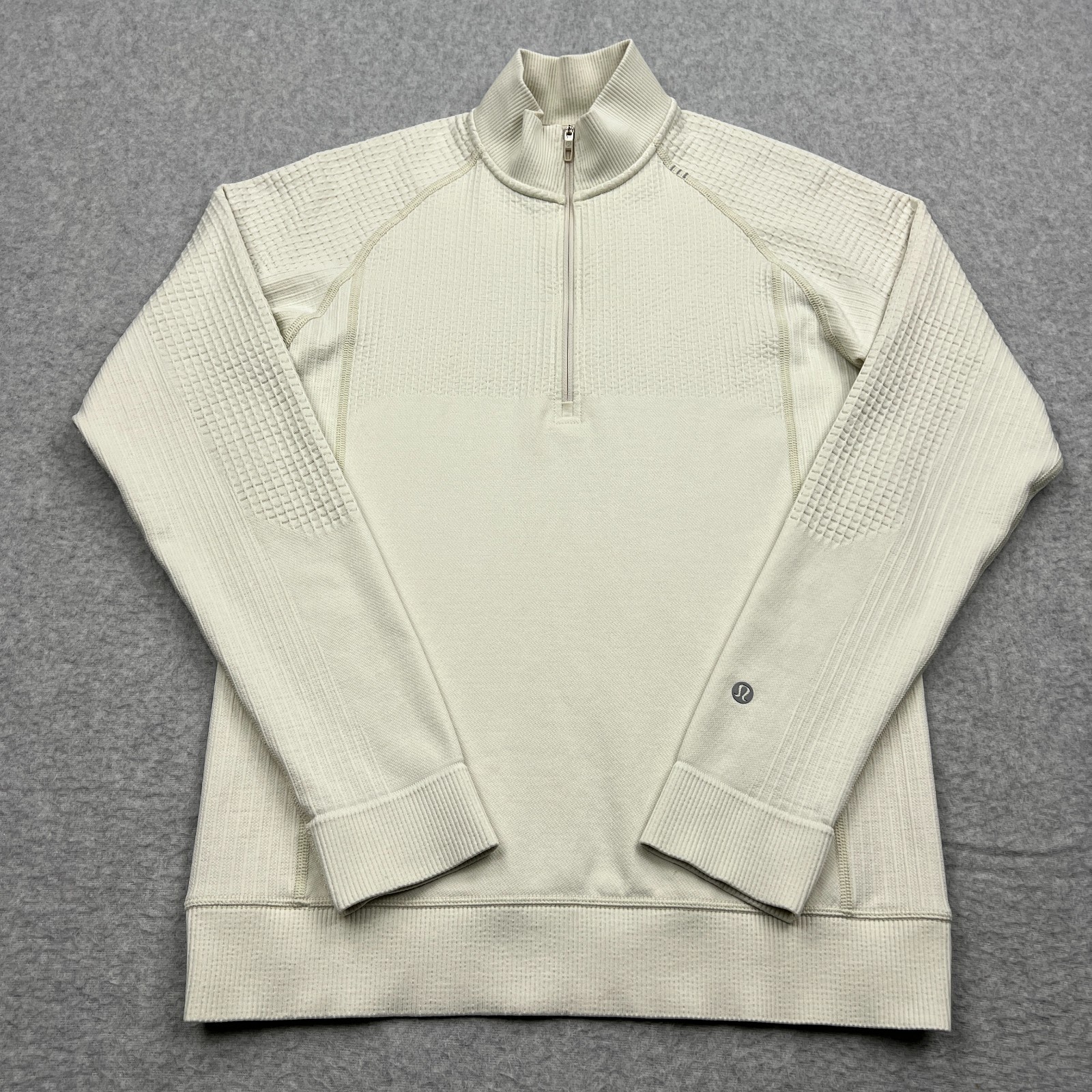 Lululemon Top Womens 6* Ivory Midweight 1/2 Zip Long Sleeve Waffle Knit Pullover