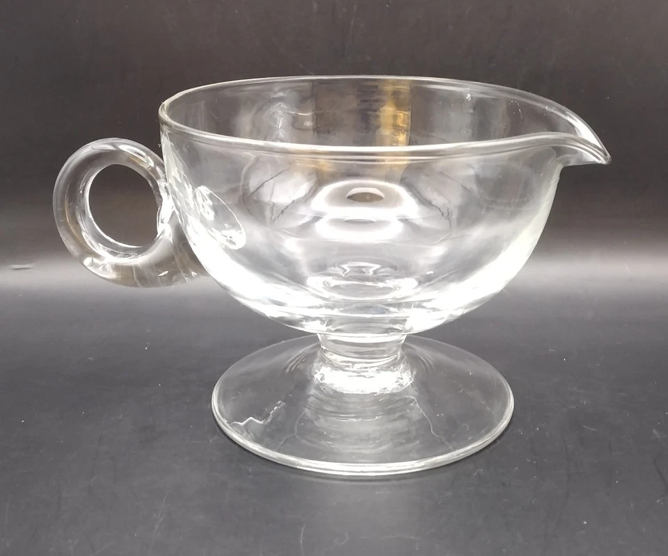 Clear Blown Glass Round Pedestal Gravy Sauce Dressing Boat Creamer Classic - Image 3 of 4