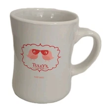 Tully's Coffee Mug Tea Cup Oversized One Vessel White/ Pink Birds 
