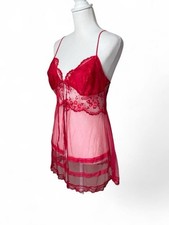 Victoria s Secret Red Silk Lace Flyaway Babydoll Medium Vintage Y2K 2002
