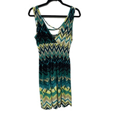 Raya Sun Vibrant Sundress Smocked Waist Surplice Geo Aztec Print Summer Dress L