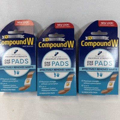 Lot Of 3 New Compound W  Wart Remover Maximum Strength One Step Pads 14ct. 12/26