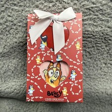 Bluey Crew Socks Kids One Size Shoe Size 4-10 Red 2 Pairs Gift Box Hearts Print