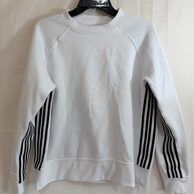 Avia White Crewneck Sweatshirt with Black Stripes Down Sides & Sleeves M 8-10