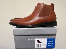 Perry Ellis Portfolio Mens Size 9 Brown Chelsea Boot Leather Dress Shoes NIB