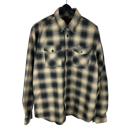 Mens Y2K Dixxon Fire Resistant Plaid Brown Black Button Up Shirt Size L