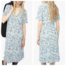 AUTH New Zadig&Voltaire Women V-Neck Slim Jacquard Vent Short Sleeve Dress XS-L