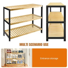 Neo 3-Tier Bamboo Shoe Rack Stand Natural Wooden Shoe Storage Shelf for Hallway
