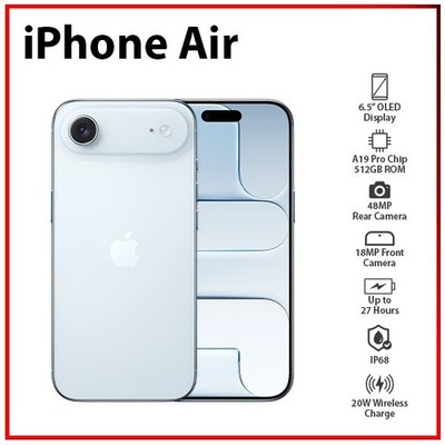 (New) Apple iPhone Air 5G 12GB+512GB BLUE Dual SIM Unlocked iOS Mobile Phone