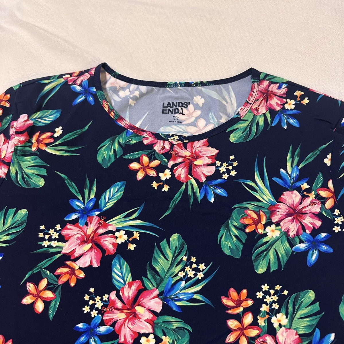 Lands End Deep Sea Navy UPF 50 Rashguard Long Sleeve Swim Tee Women’s M 10/12 View 5