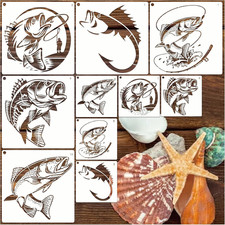 YHSLMH Reusable Fishing Stencils - Large Fisherman Templates for Painting on Woo